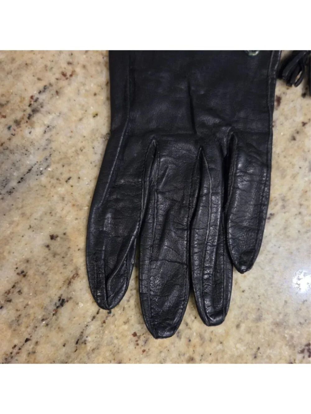 Vintage Womens Size S/M 6.5 Black Leather Gloves Tassle Lace Grommet Biker